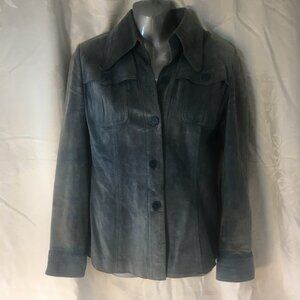 Vintage 1970s Blue Suede Leather Button Up Jacket Women’s Size M Med 40 Italy